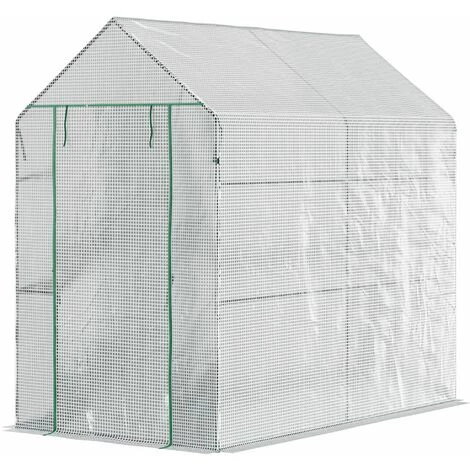 Outsunny Serre De Jardin 2 Tablettes Dim. 1,86L X 1,2l X 1,9H M Porte Déroulante Acier PE Haute Densité 140 G/m² Transparent Blanc - Blanc 4 Outsunny Serre De Jardin 2 Tablettes Dim. 1,86L X 1,2l X 1,9H M Porte Déroulante Acier PE Haute Densité 140 G/m² Transparent Blanc - Blanc – Image 2