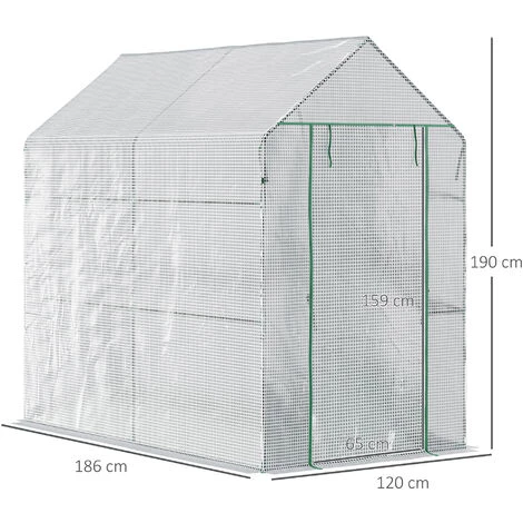 Outsunny Serre De Jardin 2 Tablettes Dim. 1,86L X 1,2l X 1,9H M Porte Déroulante Acier PE Haute Densité 140 G/m² Transparent Blanc - Blanc 6 Outsunny Serre De Jardin 2 Tablettes Dim. 1,86L X 1,2l X 1,9H M Porte Déroulante Acier PE Haute Densité 140 G/m² Transparent Blanc - Blanc – Image 4
