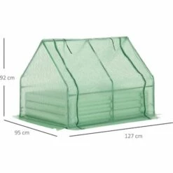 Outsunny Mini Serre De Jardin Serre à Tomates Avec Carré Potager - Acier Thermo-laqué, Tôle D'acier Ondulée, PE Haute Densité Anti-UV - Fenêtre Zippée Enroulable Vert - Vert -France Serre de jardin Soldes 2022 50909104 3