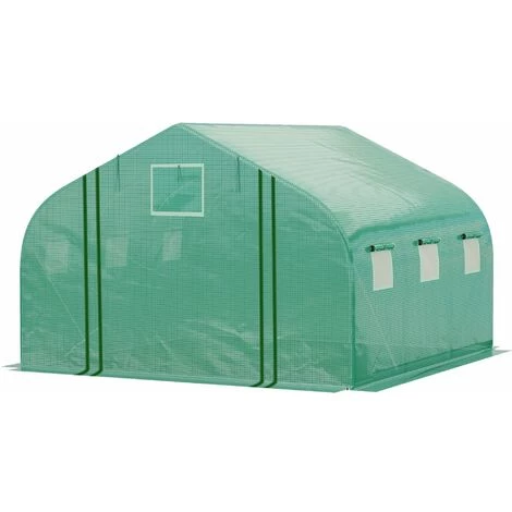 Outsunny Serre Tunnel De Jardin Grande Taille Dim. 3,47L X 3l X 2H M - 6 Fenêtres Et Porte Zippée Enroulable - Acier Galvanisé PE Haute Densité Vert 6 Outsunny Serre Tunnel De Jardin Grande Taille Dim. 3,47L X 3l X 2H M - 6 Fenêtres Et Porte Zippée Enroulable - Acier Galvanisé PE Haute Densité Vert – Image 4