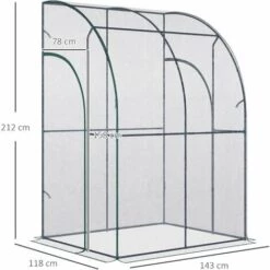 Outsunny Serre De Jardin Adossée Serre Adossée Dim. 1,43L X 1,18l X 2,12H M 2 Portes Zippées Enroulables Acier PVC Transparent - Transparent -France Serre de jardin Soldes 2022 50909119 3