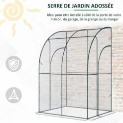 Outsunny Serre De Jardin Adossée Serre Adossée Dim. 1,43L X 1,18l X 2,12H M 2 Portes Zippées Enroulables Acier PVC Transparent - Transparent -France Serre de jardin Soldes 2022 50909119 4