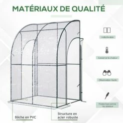 Outsunny Serre De Jardin Adossée Serre Adossée Dim. 1,43L X 1,18l X 2,12H M 2 Portes Zippées Enroulables Acier PVC Transparent - Transparent -France Serre de jardin Soldes 2022 50909119 5
