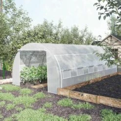 Outsunny Serre De Jardin Tunnel 18 M² Dim. 5,97L X 3,02l X 2H M - 12 Fenêtres, Porte Zippée Enroulable - Châssis Tubulaire Acier Galvanisé, Bâche PE Haute Densité Blanc - Blanc -France Serre de jardin Soldes 2022 50909121 2
