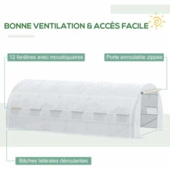 Outsunny Serre De Jardin Tunnel 18 M² Dim. 5,97L X 3,02l X 2H M - 12 Fenêtres, Porte Zippée Enroulable - Châssis Tubulaire Acier Galvanisé, Bâche PE Haute Densité Blanc - Blanc -France Serre de jardin Soldes 2022 50909121 5