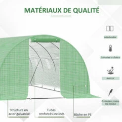 Outsunny Serre De Jardin Tunnel 18 M² Dim. 6L X 3l X 2H M - 8 Fenêtres, Porte Zippée Enroulable - Châssis Tubulaire Acier Galvanisé, Bâche PE Haute Densité Vert - Vert -France Serre de jardin Soldes 2022 50909122 4