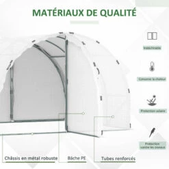 Outsunny Serre De Jardin Tunnel Surface Sol 8,38 M² Châssis Tubulaire Renforcé 24 Mm Double Porte Avec Poignées Blanc - Blanc -France Serre de jardin Soldes 2022 52476555 5