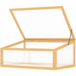 Outsunny Mini Serre De Jardin Serre à Tomates Dim. 90L X 60l X 40H Cm Toit Ouvrable Panneaux De Polycarbonate Bois Sapin Pré-huilé - Beige -France Serre de jardin Soldes 2022 52476579 4