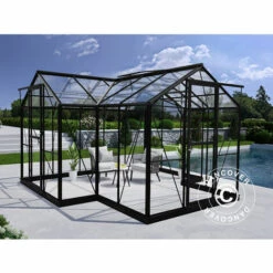 DANCOVER Kiosque De Jardin En Verre 11,5m², 3,73x3,73x2,32m Avec Socle, Noir - Noir -France Serre de jardin Soldes 2022 52664419 4