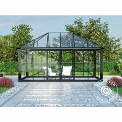 DANCOVER Kiosque De Jardin/Tonnelle De Jardin Verre 12,86m², 4,36x2,95x2,7m, Avec Base, Noir - Noir -France Serre de jardin Soldes 2022 53323145 3