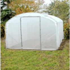 ATOUT LOISIR Serre Tunnel Deschamps Pieds Droits Larg 4 M Pas à 1.50 M, L 4.50 M, Type 200 Microns Incolore Plasticlair , Façade Pas De Façade Ni De Porte, Support De Culture Oui