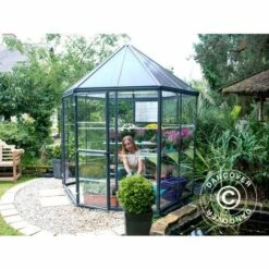 DANCOVER Kiosque De Jardin En Polycarbonate OASIS, Hexagonal 3,91m², 2,13x2,47x2,67m, Anthracite - Anthracite -France Serre de jardin Soldes 2022 53511078 4