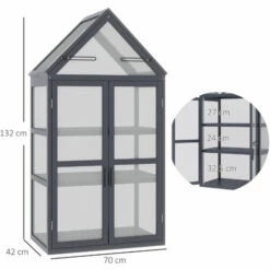 Outsunny Mini Serre De Jardin En Polycarbonate Cadre En Bois 3 Niveaux Dim. 70,5L X 42l X 132H Cm Double Porte Aérations Réglables Gris - Gris -France Serre de jardin Soldes 2022 53591957 3