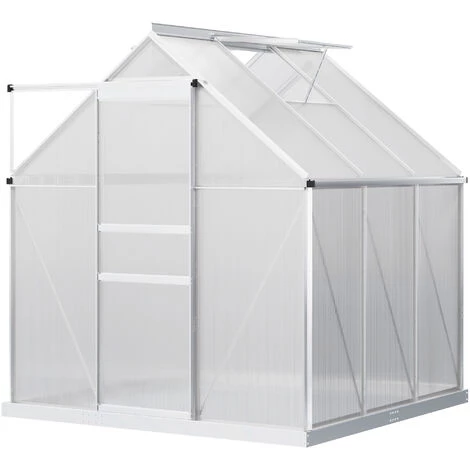 Outsunny Serre De Jardin Aluminium Polycarbonate 3,61 M² Dim. 1,9L X 1,9l X 2H M Lucarne Réglable Fondation Porte Coulissante - Transparent 3 Outsunny Serre De Jardin Aluminium Polycarbonate 3,61 M² Dim. 1,9L X 1,9l X 2H M Lucarne Réglable Fondation Porte Coulissante - Transparent