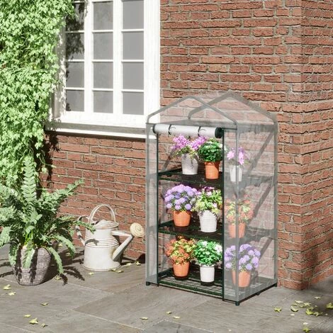 Outsunny Serre De Jardin Balcon étagère Serre 3 Niveaux Dim. 69L X 49l X 125H Cm Métal Thermolaqué Vert PVC Haute Densité Transparent - Vert 4 Outsunny Serre De Jardin Balcon étagère Serre 3 Niveaux Dim. 69L X 49l X 125H Cm Métal Thermolaqué Vert PVC Haute Densité Transparent - Vert – Image 2
