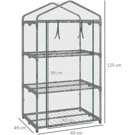 Outsunny Serre De Jardin Balcon étagère Serre 3 Niveaux Dim. 69L X 49l X 125H Cm Métal Thermolaqué Vert PVC Haute Densité Transparent - Vert 5 Outsunny Serre De Jardin Balcon étagère Serre 3 Niveaux Dim. 69L X 49l X 125H Cm Métal Thermolaqué Vert PVC Haute Densité Transparent - Vert – Image 3