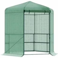 Outsunny Serre De Jardin Hexagonale Avec 6 étagères - Dim. 2,25L X 1,94l X 2,15H M Porte Enroulable Zippée Acier Thermolaqué PE Haute Densité Vert - Vert