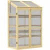Outsunny Mini Serre De Jardin En Polycarbonate Cadre En Bois 3 étagères Dim. 80L X 50l X 130H Cm Double Porte Toit Ouvrant Bois De Sapin Autoclave - Beige -France Serre de jardin Soldes 2022 53591964 1