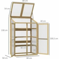 Outsunny Mini Serre De Jardin En Polycarbonate Cadre En Bois 3 étagères Dim. 80L X 50l X 130H Cm Double Porte Toit Ouvrant Bois De Sapin Autoclave - Beige -France Serre de jardin Soldes 2022 53591964 3