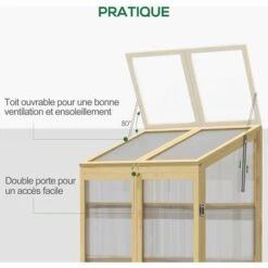 Outsunny Mini Serre De Jardin En Polycarbonate Cadre En Bois 3 étagères Dim. 80L X 50l X 130H Cm Double Porte Toit Ouvrant Bois De Sapin Autoclave - Beige -France Serre de jardin Soldes 2022 53591964 4
