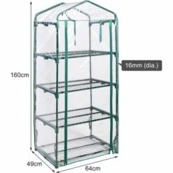 COSTWAY Serre De Jardin Balcon Avec 4 Étagères Réglables Porte Roulante Cadre En Fer Bâche Amovible PE 69 X 49 X 160 Cm Vert -France Serre de jardin Soldes 2022 54816780 4