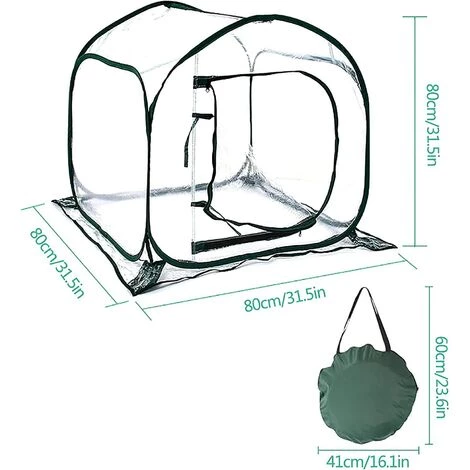 SUPERMARKET Mini Serre Pop Up Grow House, Couverture De Serre Intérieure Extérieure En PVC, Petit Abri De Fleurs De Jardin Portable - 80 X 80 X 80 Cm,Suoperma,vert Foncé + Transparent 4 SUPERMARKET Mini Serre Pop Up Grow House, Couverture De Serre Intérieure Extérieure En PVC, Petit Abri De Fleurs De Jardin Portable - 80 X 80 X 80 Cm,Suoperma,vert Foncé + Transparent – Image 2