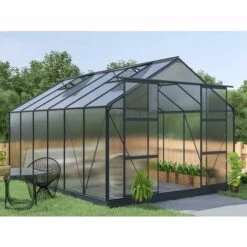 VENTE-UNIQUE.COM Serre De Jardin En Polycarbonate De 13 M² Avec Embase - Anthracite - KALIDA - Gris Anthracite