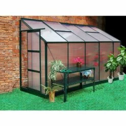 VENTE-UNIQUE.COM Serre De Jardin Adossée En Polycarbonate De 3,7 M² Avec Embase - Vert - CALICE II - Vert Sapin