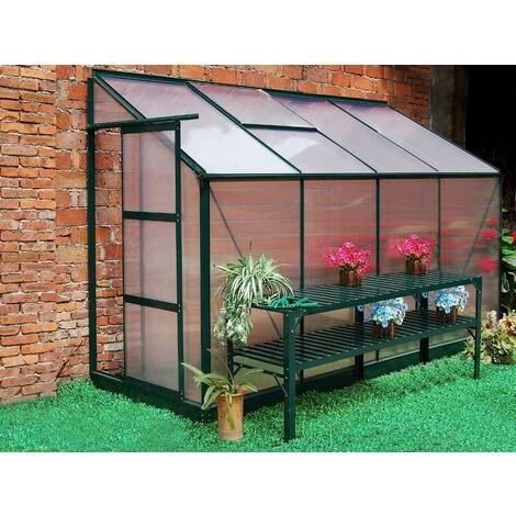 VENTE-UNIQUE.COM Serre De Jardin Adossée En Polycarbonate De 2,9m² Avec Embase - Vert - ZENAIS - Vert Sapin 3 VENTE-UNIQUE.COM Serre De Jardin Adossée En Polycarbonate De 2,9m² Avec Embase - Vert - ZENAIS - Vert Sapin
