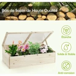 COSTWAY Serre De Jardin Bois 100 X 50 Cm Double Compartiment Avec Bordures Froides Et Couvercle En PVC Transparent Dessus Incliné -France Serre de jardin Soldes 2022 57054539 3