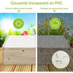 COSTWAY Serre De Jardin Bois 100 X 50 Cm Double Compartiment Avec Bordures Froides Et Couvercle En PVC Transparent Dessus Incliné -France Serre de jardin Soldes 2022 57054539 4