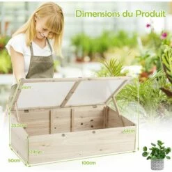 COSTWAY Serre De Jardin Bois 100 X 50 Cm Double Compartiment Avec Bordures Froides Et Couvercle En PVC Transparent Dessus Incliné -France Serre de jardin Soldes 2022 57054539 5