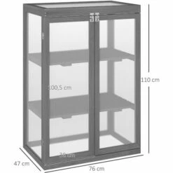 Outsunny Mini Serre De Jardin 3 Niveaux Dim. 76L X 47l X 110H Cm Double Porte Toit Ouvrant Bois Sapin Lasuré Gris Polycarbonate - Gris -France Serre de jardin Soldes 2022 58667108 3