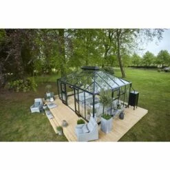 JULIANA Serre De Jardin Grande Oasis 18.80 M² Avec Embase - Anthracite Et Noir