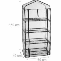 Relaxdays Serre De Balcon, Bâche En PVC, Acier, 4 étagères, H X L X P : Env. 159 X 69 X 49 cm, Noir Et Transparent -France Serre de jardin Soldes 2022 59406218 5