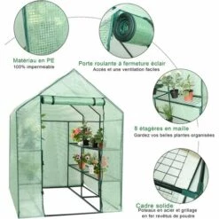 RELAX4LIFE Serre De Jardin Solide En PE Vert Avec Étagères En Maille De Fer Et Bâche Pour Serre Imperméable, Facile à Assembler,143 X 143 X 195cm -France Serre de jardin Soldes 2022 60464520 3
