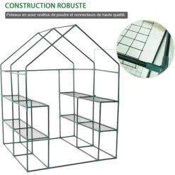 RELAX4LIFE Serre De Jardin Solide En PE Vert Avec Étagères En Maille De Fer Et Bâche Pour Serre Imperméable, Facile à Assembler,143 X 143 X 195cm -France Serre de jardin Soldes 2022 60464520 4