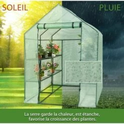 RELAX4LIFE Serre De Jardin Solide En PE Vert Avec Étagères En Maille De Fer Et Bâche Pour Serre Imperméable, Facile à Assembler,143 X 143 X 195cm -France Serre de jardin Soldes 2022 60464520 5