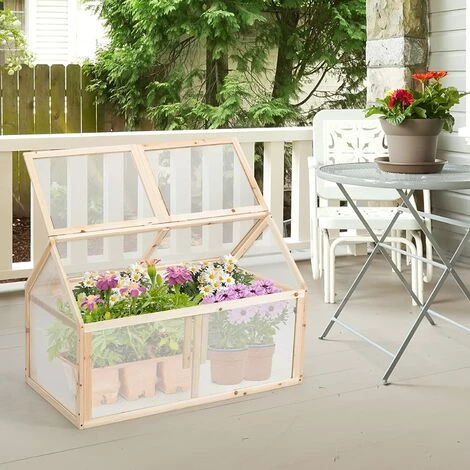 RELAX4LIFE Mini Serre De Jardin En Bois Peint Anti-Corrosion, Serre à Tomate Extérieure Avec 2 Toit Ouvrable Fixable En Panneaux Polycarbonate Isolation Thermique(100×55×70 Cm) 4 RELAX4LIFE Mini Serre De Jardin En Bois Peint Anti-Corrosion, Serre à Tomate Extérieure Avec 2 Toit Ouvrable Fixable En Panneaux Polycarbonate Isolation Thermique(100×55×70 Cm) – Image 2