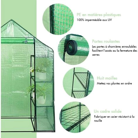 RELAX4LIFE Serre De Jardin Solide En PE Vert Avec Étagères En Maille De Fer Et Bâche Pour Serre Imperméable, Facile à Assembler, 143 X 73 X 195 Cm(143x73x195cm, Vert) 5 RELAX4LIFE Serre De Jardin Solide En PE Vert Avec Étagères En Maille De Fer Et Bâche Pour Serre Imperméable, Facile à Assembler, 143 X 73 X 195 Cm(143x73x195cm, Vert) – Image 3