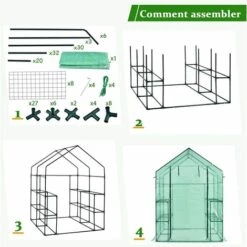 RELAX4LIFE Serre De Jardin Avec Porte Et Fenêtre Enroulables, Tente Abri Plante Démontable Avec Étagères Et Fermeture à Zip, Pour Faire Pousser Légumes, Fruits, Fleurs, 143X140X195CM, Vert -France Serre de jardin Soldes 2022 60464756 3