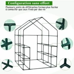 RELAX4LIFE Serre De Jardin Avec Porte Et Fenêtre Enroulables, Tente Abri Plante Démontable Avec Étagères Et Fermeture à Zip, Pour Faire Pousser Légumes, Fruits, Fleurs, 143X140X195CM, Vert -France Serre de jardin Soldes 2022 60464756 4