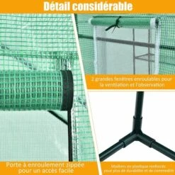 RELAX4LIFE Serre De Jardin Avec Porte Et Fenêtre Enroulables, Tente Abri Plante Démontable Avec Étagères Et Fermeture à Zip, Pour Faire Pousser Légumes, Fruits, Fleurs, 143X140X195CM, Vert -France Serre de jardin Soldes 2022 60464756 5