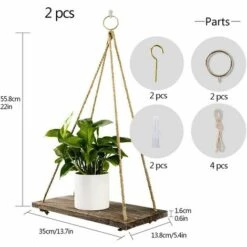 PREMIER Lot De 2 étagères Rustiques En Bois Vieilli à Suspendre Avec Corde Et Crochets -France Serre de jardin Soldes 2022 60551483 3