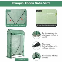 COSTWAY Serre De Jardin Portable-100 Cm X 50 Cm X 170 Cm Avec Porte à Glissière Enroulable-2 Sangles Housse En Plastique PE 9 COSTWAY Serre De Jardin Portable-100 Cm X 50 Cm X 170 Cm Avec Porte à Glissière Enroulable-2 Sangles Housse En Plastique PE -France Serre de jardin Soldes 2022 61219964 3