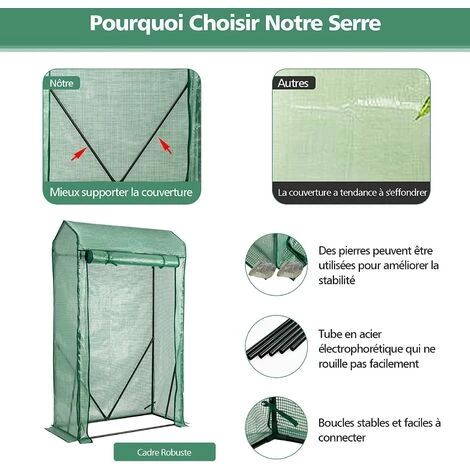 COSTWAY Serre De Jardin Portable-100 Cm X 50 Cm X 170 Cm Avec Porte à Glissière Enroulable-2 Sangles Housse En Plastique PE 5 COSTWAY Serre De Jardin Portable-100 Cm X 50 Cm X 170 Cm Avec Porte à Glissière Enroulable-2 Sangles Housse En Plastique PE – Image 3