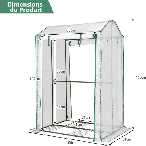 COSTWAY Serre De Jardin Portable-100 Cm X 81 Cm X 150 Cm-2 Portes à Enroulement-4 Grilles-Intérieur & Extérieur-Structure En Acier 7 COSTWAY Serre De Jardin Portable-100 Cm X 81 Cm X 150 Cm-2 Portes à Enroulement-4 Grilles-Intérieur & Extérieur-Structure En Acier – Image 5