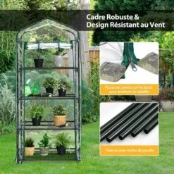 COSTWAY Serre De Jardin-4 Étagères Amovibles-69x48,5x159cm Avec Bâche PE Et Porte Enroulable-Transparente Intérieur/Extérieur -France Serre de jardin Soldes 2022 61220015 3