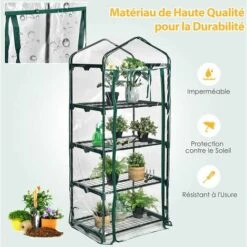 COSTWAY Serre De Jardin-4 Étagères Amovibles-69x48,5x159cm Avec Bâche PE Et Porte Enroulable-Transparente Intérieur/Extérieur -France Serre de jardin Soldes 2022 61220015 4