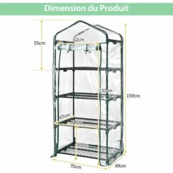COSTWAY Serre De Jardin-4 Étagères Amovibles-69x48,5x159cm Avec Bâche PE Et Porte Enroulable-Transparente Intérieur/Extérieur -France Serre de jardin Soldes 2022 61220015 5